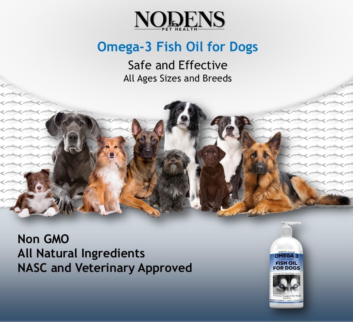 Nodens Natural Fish Oil for Dogs 100% Pure Omega 3 Fish Oil Liquid Dog Skin & Coat Supplement, Reduce Shedding and itching. Omega 3 Fatty Acids EPA & DHA for Dog Joints, Immune Support & Digestion