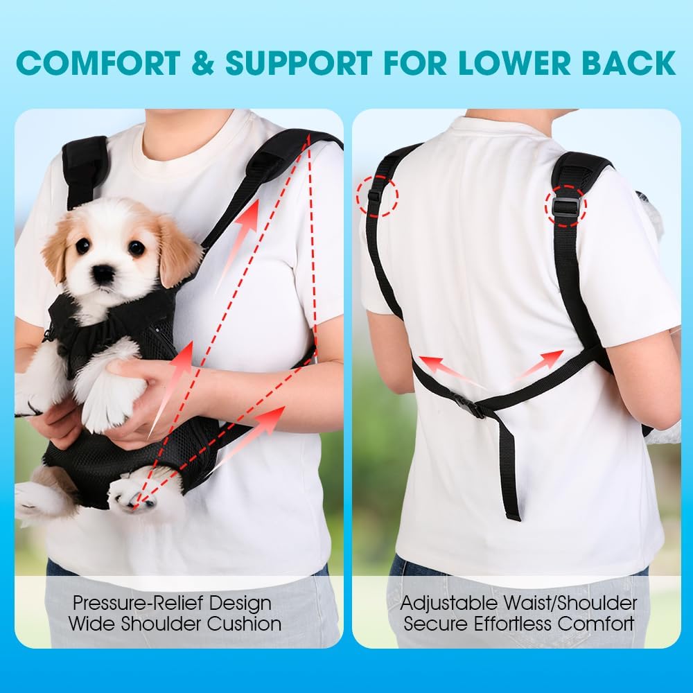 Dog Backpack Carrier, Adjustable Pet Front Carriers, Legs Out Carrying Sling Travel Bag for Small Medium Dogs 10-16 Lbs, Soft Wearable Puppy Chest Carry Backpacks for Walking/Hiking/Camping/Traveling