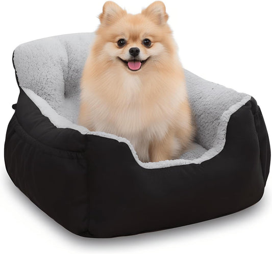 Dog Car Seat for Small Dogs,Washable Pet Booster Seats for Car with Clip-On Safty Leash, Reversible Puppy Carseat with Storage Pockets, Travel Carrier Bed for Dogs Under 25 lbs, Grey