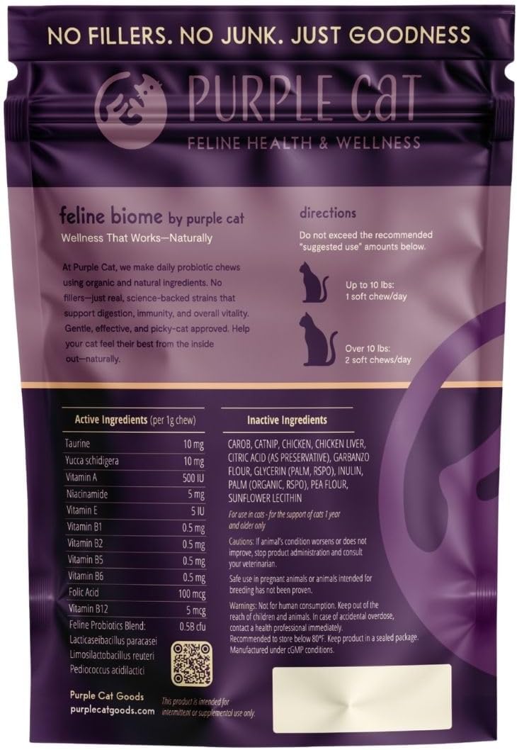 Feline Biome: Premium Cat & Kitten Probiotic – Gut Health, Diarrhea Relief & Immune Support – Natural & Organic Ingredients – 60 Soft Chews with Real Chicken and Chicken Liver