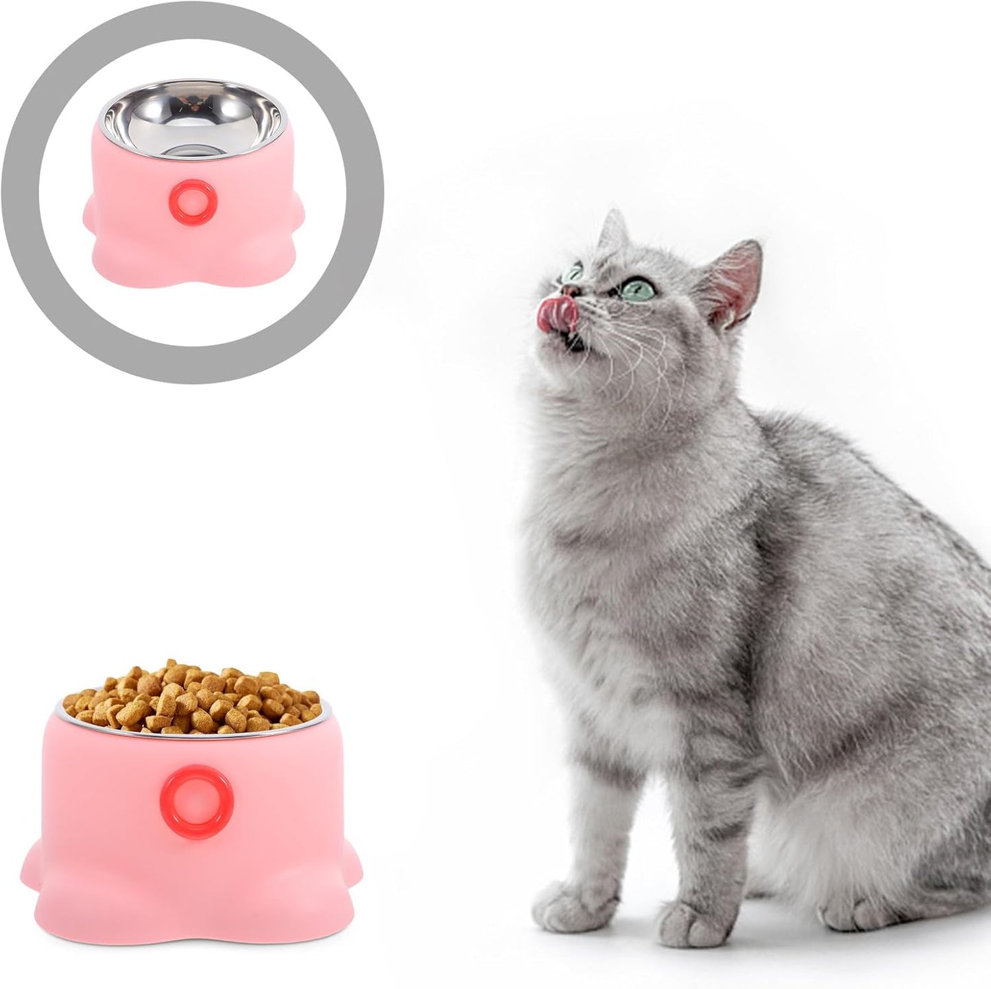 Anti-Spill Stainless Steel Cat Bowl Octopus Shape Portable Non-Tipping Pet Feeding Dish for Active Cats and Puppies, Peach Pink Non-Slip Water and Food Bowl for Travel and Home Use