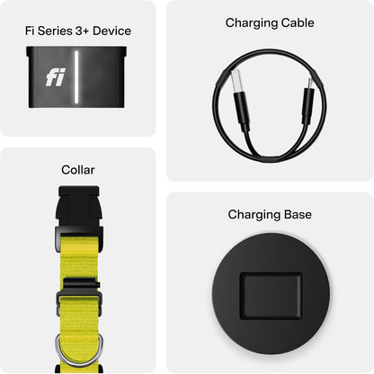New Fi Series 3+ Smart Dog Tracker Collar [12 Month Membership Included] GPS Tracker for Dogs with Health & Behavior Monitoring, Escape Alerts, Waterproof, LED, Apple Watch Compatible -Yellow, X-Large
