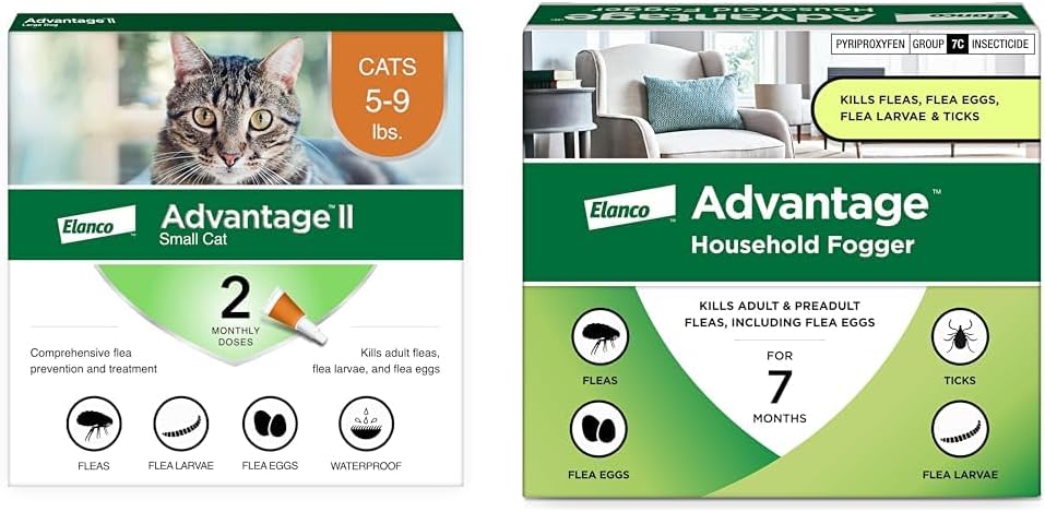 Bundle of Advantage II Vet-Recommended Flea Treatment & Prevention | Cats 5-9 lbs. + Advantage Household Flea Fogger 2 oz. Canisters (Pack of 3)