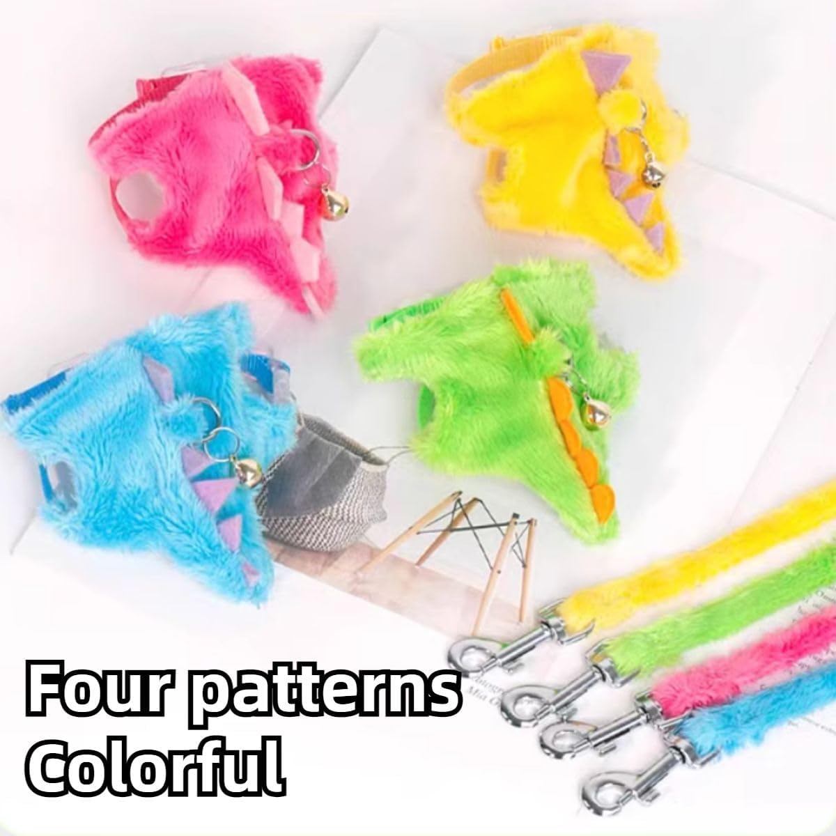 Ferret Harness and Leash Set Small Animals Vest Harness with Safe Bell Dinosaur Shaped Walking Clothes for Baby Rabbit Guinea Pig Teacup Chihuahua Mouse and Other Small Pet (Blue)