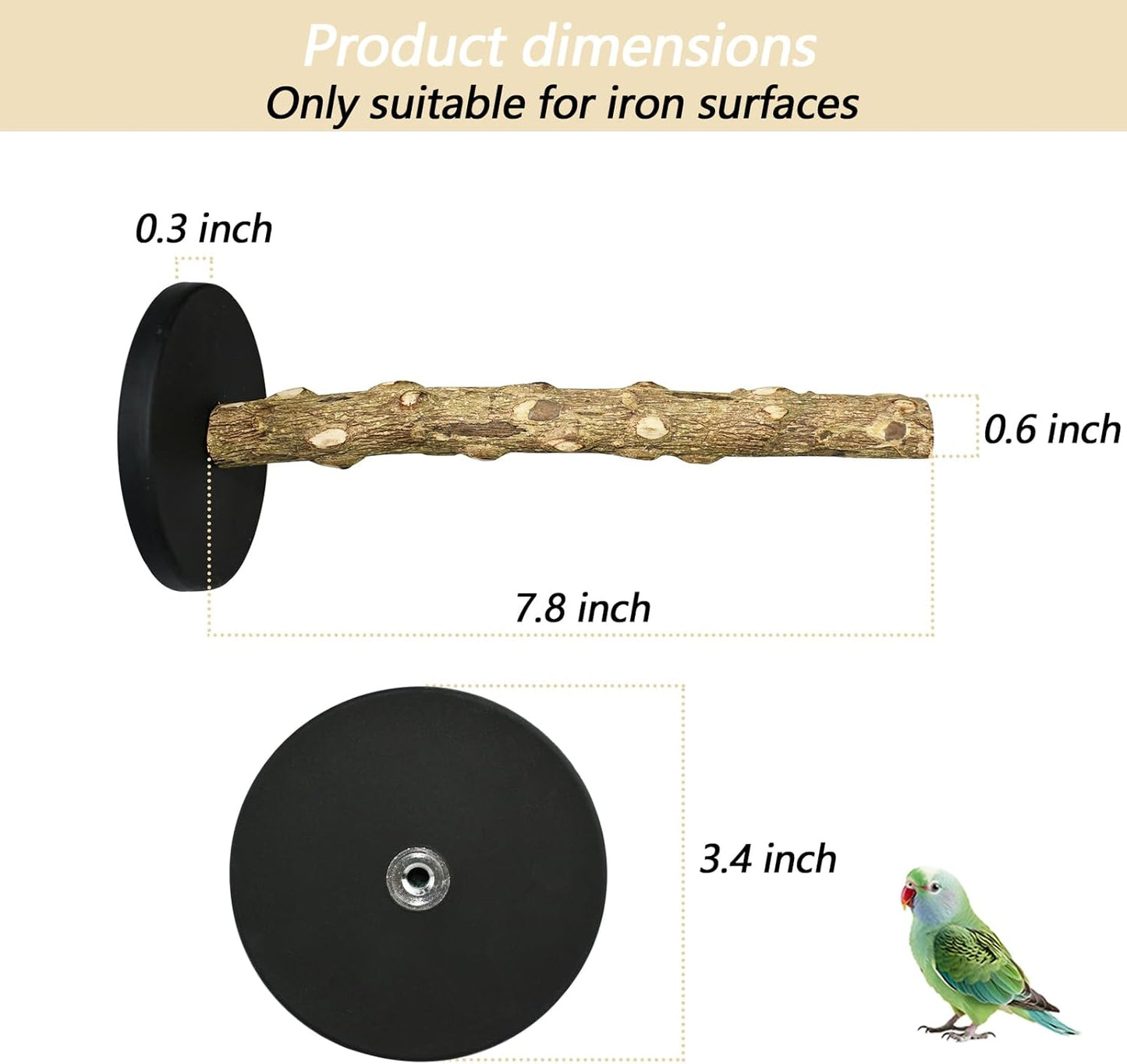 Strong Magnetic Bird Perch, Natural Wood Training Stand for Parrots, Parakeets, Lovebirds and Other Small Birds,No Drill Installation Fit for Indoor/Outdoor
