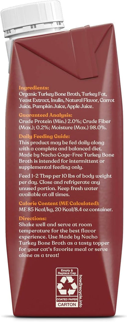 Made by Nacho Bone Broth Cat Food Topper for Hydration and Picky Eaters - Add Protein and Flavor to Your Dry Cat Food – Supports Optimal Nutrition, Digestion, Skin & Coat, 11 oz. Turkey (Pack of 2)