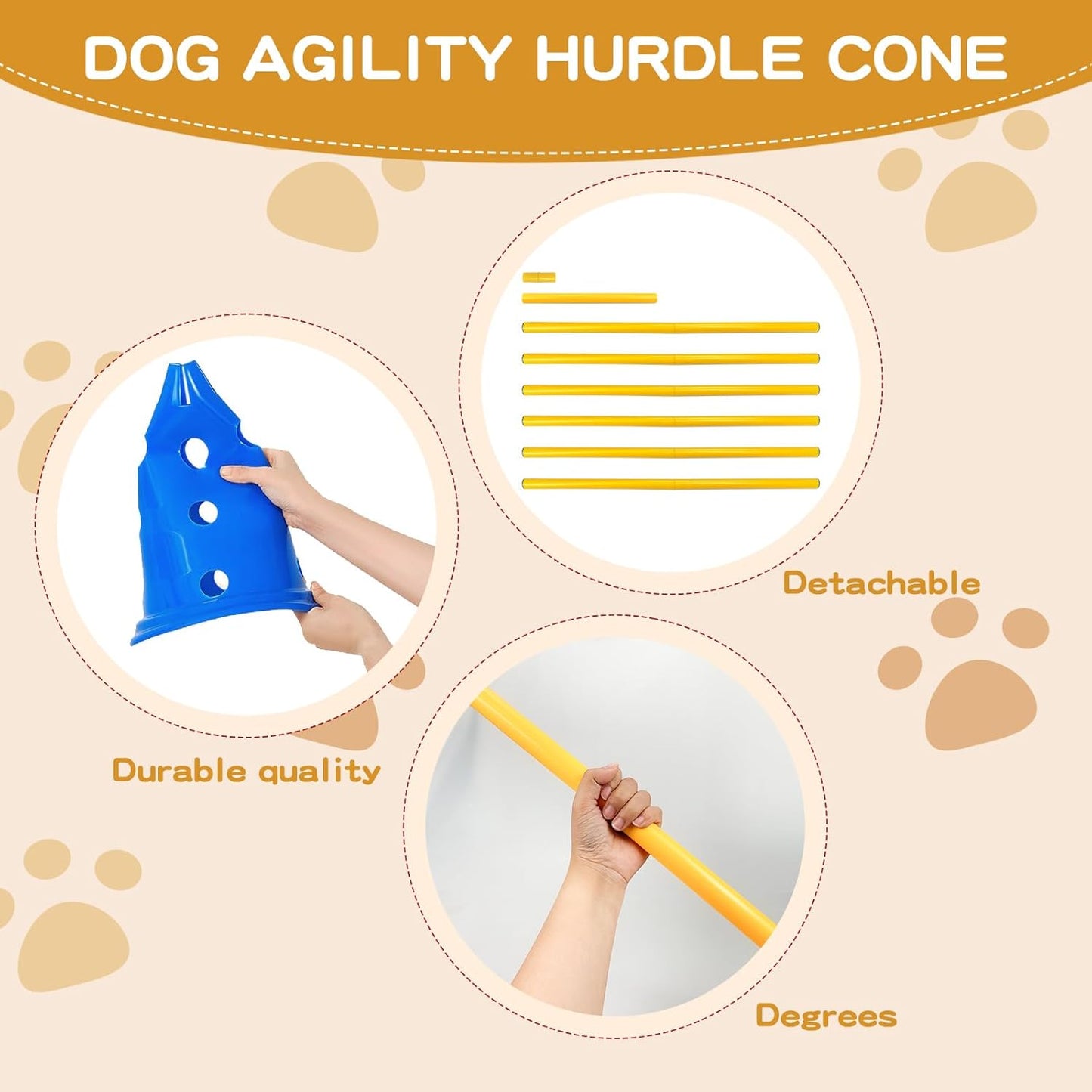Dog Agility Hurdle Cone Set Dog Agility Course Backyard Set Include 12 Agility Cones 6 Agility Rods Agility Training Equipment Height Adjustable Obstacle with Storage Bag Blue