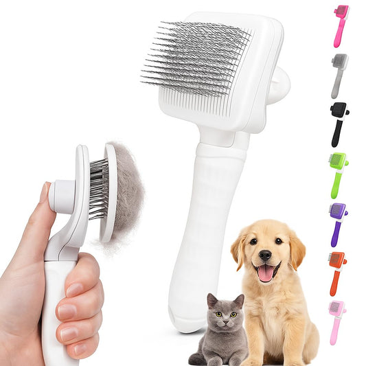 Self Cleaning Slicker Brush, Dog Cat Bunny Pet Grooming Shedding Brush, Easy to Remove Loose Undercoat, Pet Massaging Tool Suitable for Pets with Long or Short Hair (White)