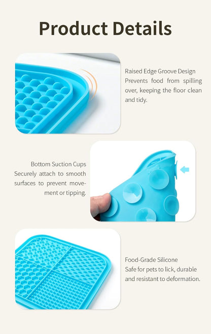 Treat Mat for Dogs for Anxiety Relief, Slow Feeder for Dogs & Cats, Suction Cup Food-Grade Silicone Pet Lick Pad for Bathing, Grooming, Boredom & Stress Relief, Dishwasher & Freezer Safe