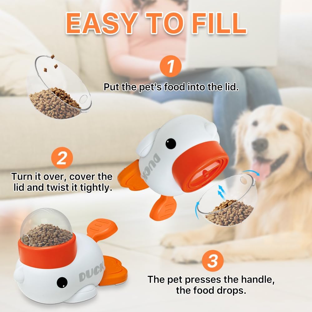 Dog Slow Feeder Puzzle Toy, 2-in-1 Interactive Duck Shaped Puppy Treat Feeding Food Dispenser Mental Stimulation Toys for Small & Large Cats Dogs