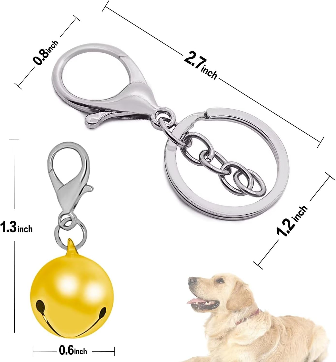 Pet Bells for Dog Cat Collar 6 pack,Charm Pet Pendant Accessories with1 Pack Stainless Steel Keychain