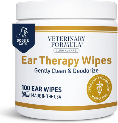 Veterinary Formula Clinical Care Ear Therapy Wipes, 100ct – Cat and Dog Ear Cleaner – Help Relieve Itchy Ears Quickly & Effectively Remove Dirt, Debris, and Foul Odor