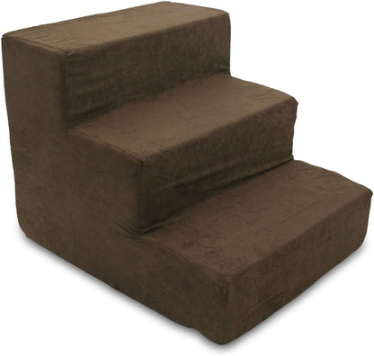 Best Pet Supplies 3-Step Pet Stairs, 18 by 15 by 13-Inch, Dark Brown Suede
