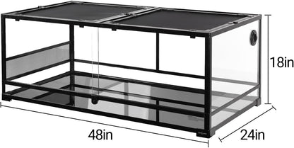 REPTI ZOO Large Glass Reptile Terrarium 48" x 24" x 18", 85 Gallon Detachable Terrarium with Double Hinge Door & Top Screen Ventilation, Reptile Habitat Tank for Bearded Dragon, Ball Python, Gecko