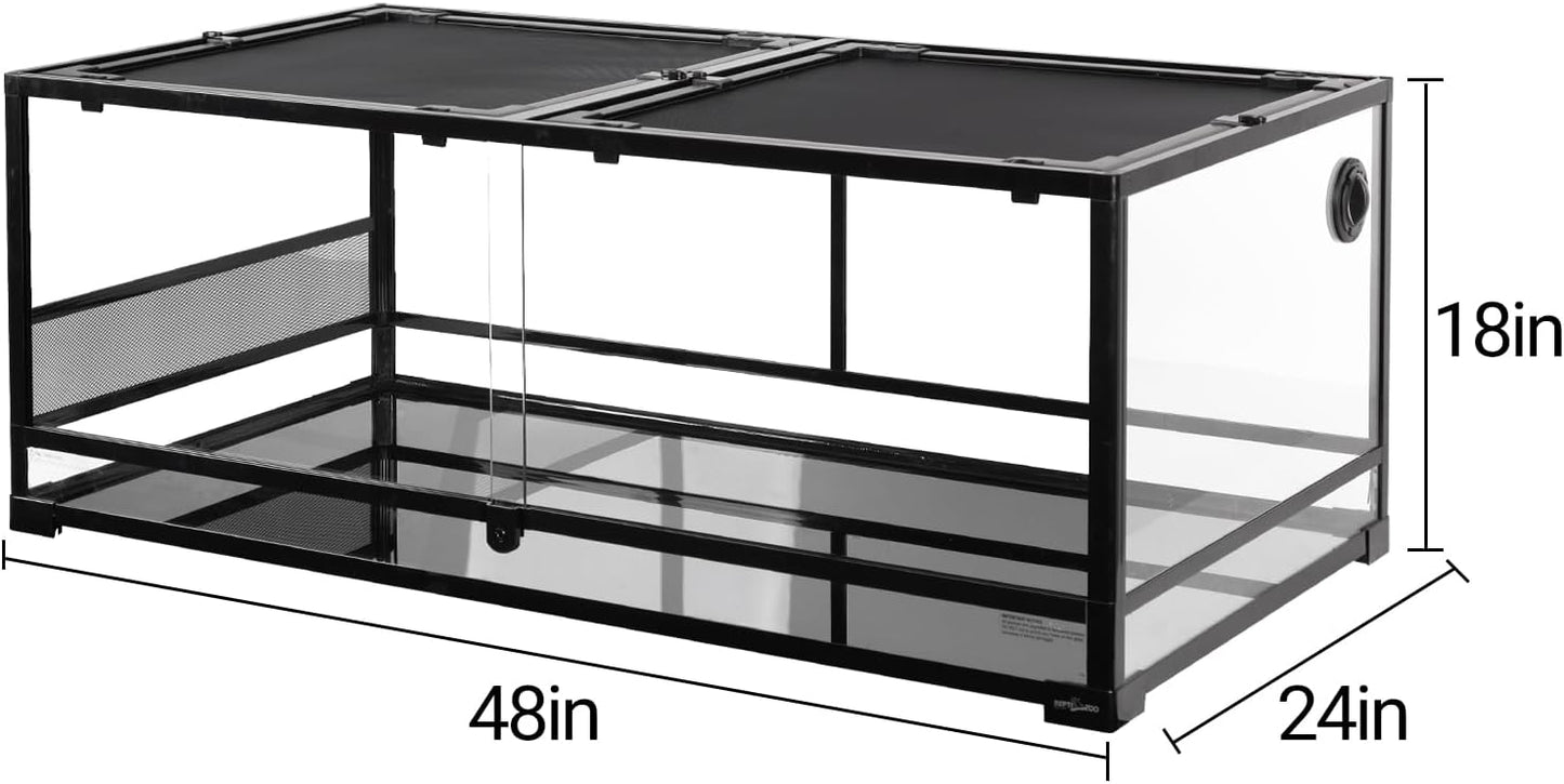 REPTI ZOO Large Glass Reptile Terrarium 48" x 24" x 18", 85 Gallon Detachable Terrarium with Double Hinge Door & Top Screen Ventilation, Reptile Habitat Tank for Bearded Dragon, Ball Python, Gecko