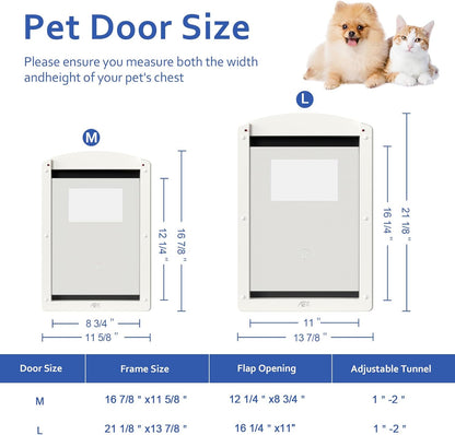 [Classicmacher] Dog Door for Large Dogs, White Frame Door for L arge Dogs, Strong Plastic Doggy Door and L arge Pets with Sliding Lock Panel and Magnetic Soft Flap (Large, Milk White)