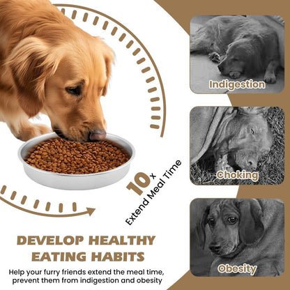 Slow Feeder Dog Bowls with Measuring Spoon, Stainless Steel Slow Feeder for Small & Medium Dogs, Non-Slip Silicone Base Pet Bowl for Fast Eaters, Anti-Gulping Dog Bowl(COLOR:silver)