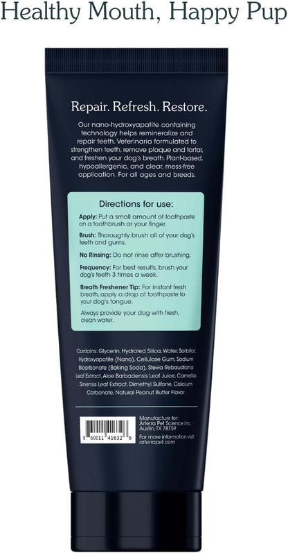 Remineralizing Dog Toothpaste – Vet-Grade, with Nano-Hydroxyapatite, Reverses Early-Stage Decay, Cleans Teeth, Reduces Tartar, Freshens Breath by Arterra Pet Science, Plant-Based, Natural Flavor, 3oz
