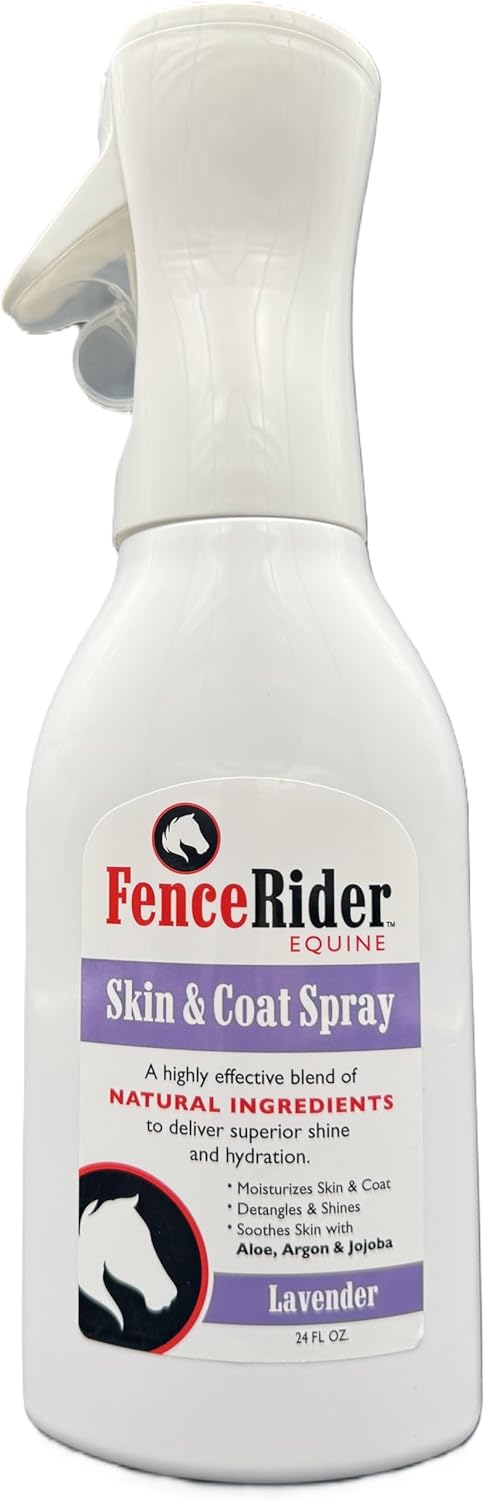Fence Rider Skin & Coat Spray for Horses, Blend of Premium Natural Ingredients to Soothe Skin and Shine Coat, 24 oz Ready to Use (Lavender)