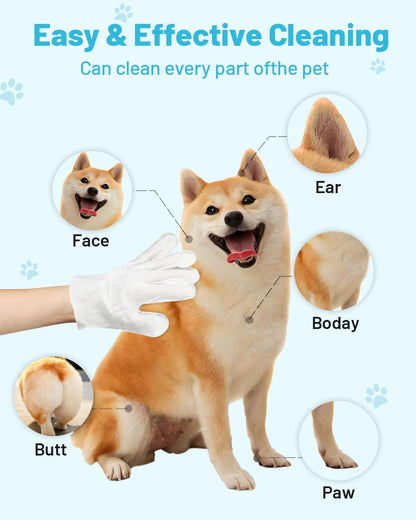 Pet Cleaning and Deodorizing Bathing Disposable Grooming Glove Wipes for Dogs and Cats, Extra Thick Nourish Fur No-Rinse Grooming Wipes for Daily Care and Travel, Hypoallergenic, Unscented, 6PCS/Pack
