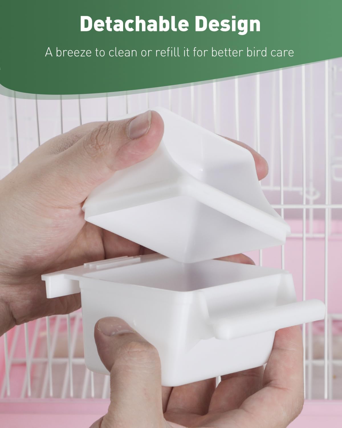 Pawfly 2 Pcs Bird Feeder, Hanging Plastic Water Dispenser with Hooks, Food Bowl for Small Parakeet Cockatiel Canary Parrot