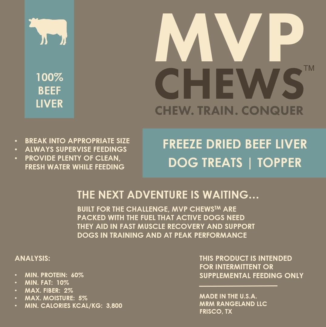 MVPChews | Single Ingredient Beef Liver Dog Treats 3.5oz | Freeze Dried Raw | Premium Quality High Protein Training Treats | No Additives | No Fillers | No Grain | Gluten Free