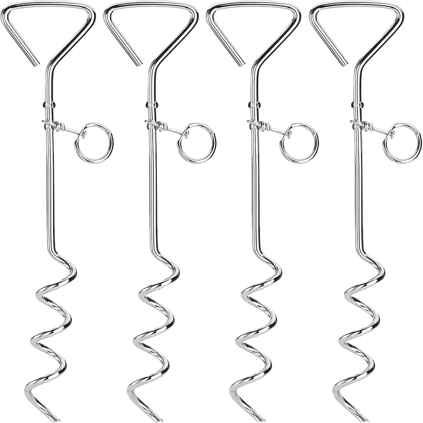 Fasmov 4 Pack 16" Dog Stake, Metal Spiral Anchor Tie-Out with Ring, Spiral Tie Out Stake for Dogs