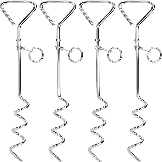 Fasmov 4 Pack 16" Dog Stake, Metal Spiral Anchor Tie-Out with Ring, Spiral Tie Out Stake for Dogs