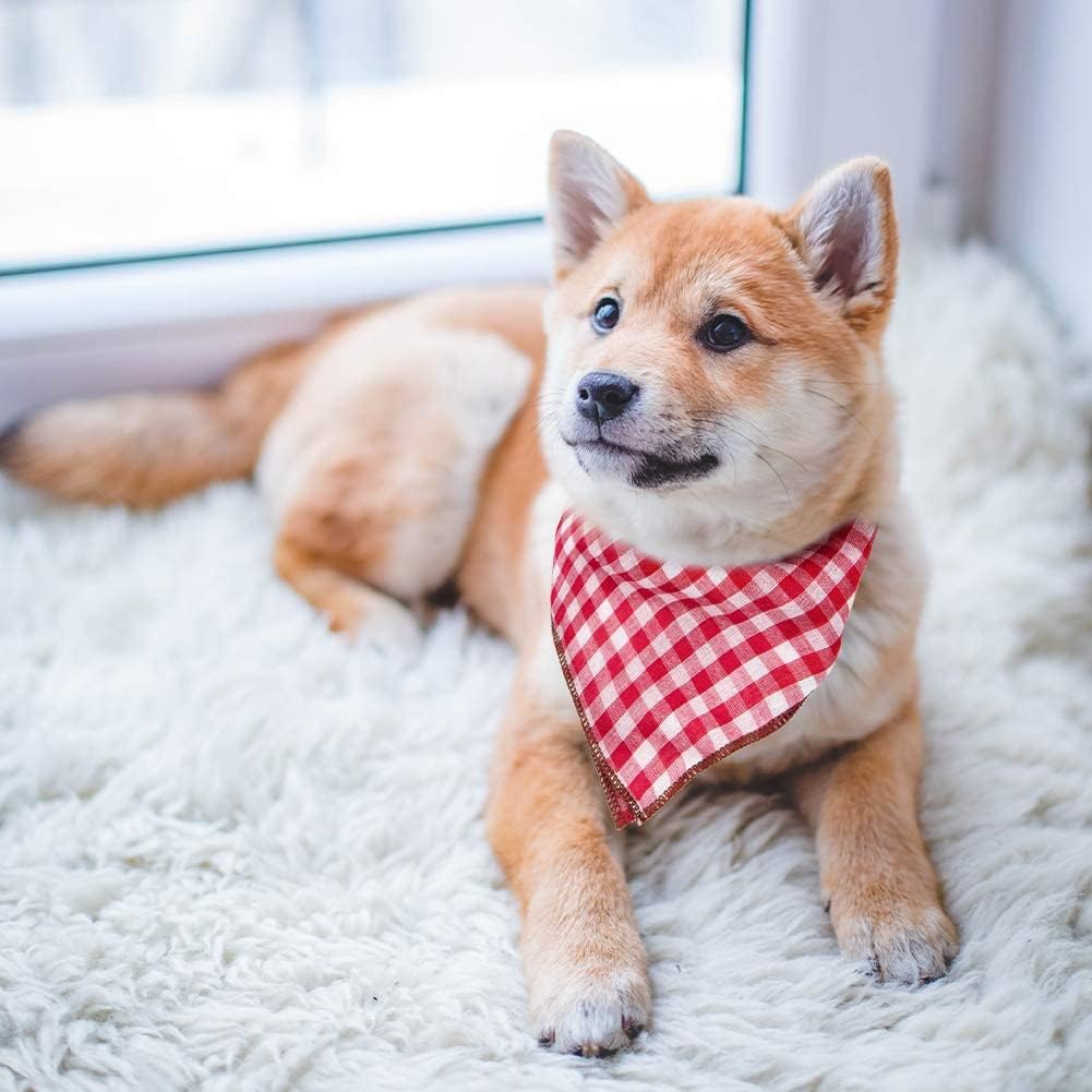Christmas Dog Bandanas, 6PCS Plaid Holiday Dog Bandanas for Boy Girl, Washable Reversible Cotton Bibs Scarf, Adjustable Square Pet Kerchief Birthday Christmas Gift for Small to Large Dogs Puppy Cats