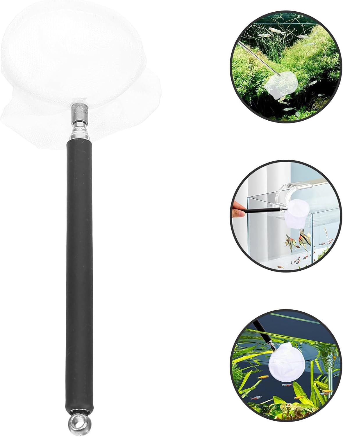 Kisangel Small Aquarium Shrimp Net Retractable Fine Mesh Fish Tank Net 3D Round for Pond and Creek Fishing