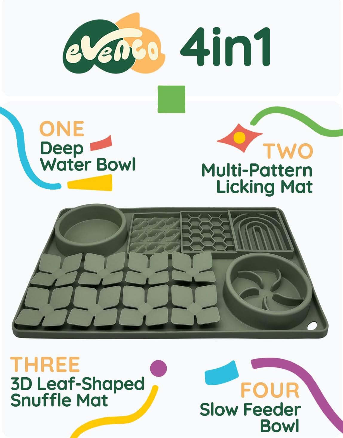Slow Feeder Bowl Bundle: Dark Green 4in1 Licking mat (15.75" x 10.5" x 1.2") + Pink Starry Sky Feeder (4.3" x 2.9"), Silicone Lick mat with Suction Cups for Slow Eating and Keep Busy