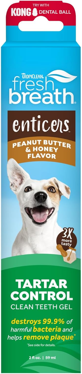 TropiClean Fresh Breath - Dog Toothpaste - Dog Teeth Cleaning Peanut Butter & Honey Flavor - Freshens Breath and Cleans Teeth - 2oz