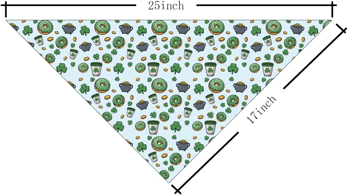 St. Patrick's Day Dog Bandana, Donuts and Clover Print Pet Bandana, Holiday Pet Photoshoot Accessories, Adjustable Triangle Dog Scarf for Small Medium Dogs
