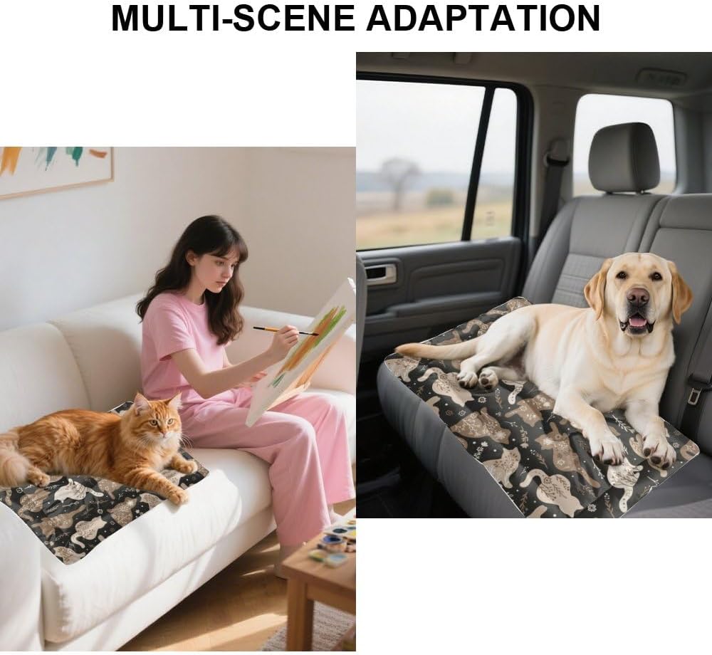 Cat Silhouette Floral Non Slip Dog Bed Dog Cage Mats Pad for Crate Crate Pillow Washable Non-Slip Pillow for Cages Beds Small Furniture Mat Pet Cushions Indoor Outdoor 36X24 Inch