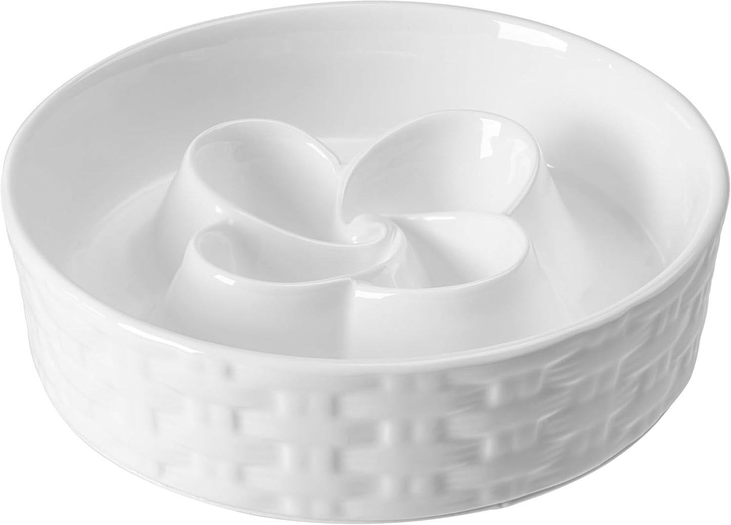 Slow Feeder Dog Bowls, Non Slip Ceramic Dog Bowl with Silicone Base, Slow Eating and Water Drinking Bowls, Heavy Food Bowl for Medium and Large Breed(White, 8")