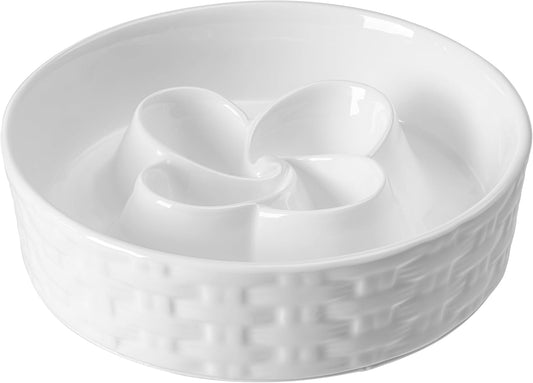 Slow Feeder Dog Bowls, Non Slip Ceramic Dog Bowl with Silicone Base, Slow Eating and Water Drinking Bowls, Heavy Food Bowl for Medium and Large Breed(White, 8")