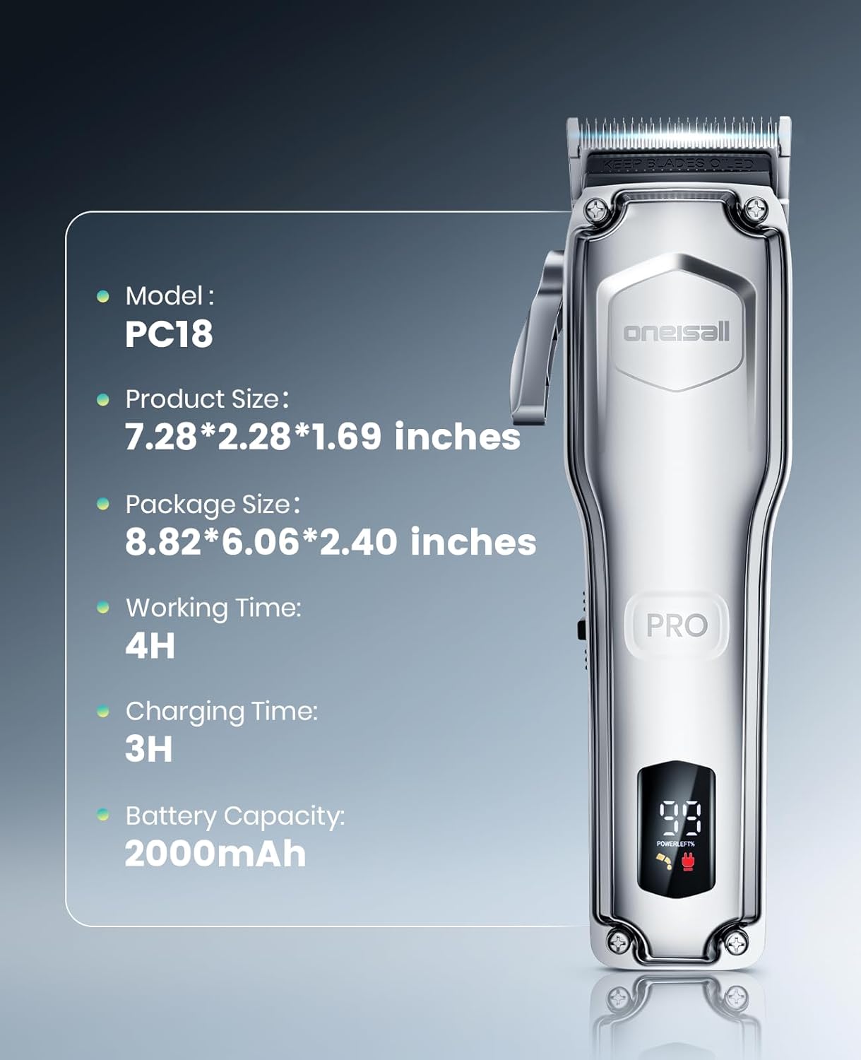 oneisall Dog Clippers for Grooming Thick Hair,Low Noise Dogs Grooming Kit with Detachable Stainless Steel Blade,Dog Shaver for Thick/Matted/Knotted/Fine/Wave/Curly Hair,PC18