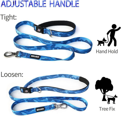 azuza Reflective Dog Collar and Leash Set with Airtag Holder, Blue Camo Padded Collar with Matching Clip Handle Leash for Small Dogs