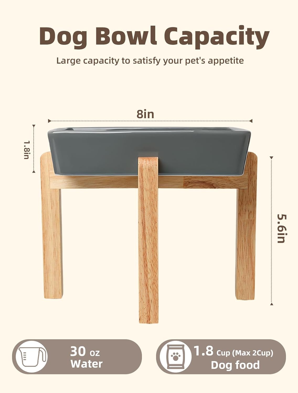 GDCZ Dog Slow Feeder Bowls, Square Ceramic Pet Food Bowl for Medium Breed, Fun Dog Bowls to Slow Down Eating (Grey, M-1.8 Cups+Stand)