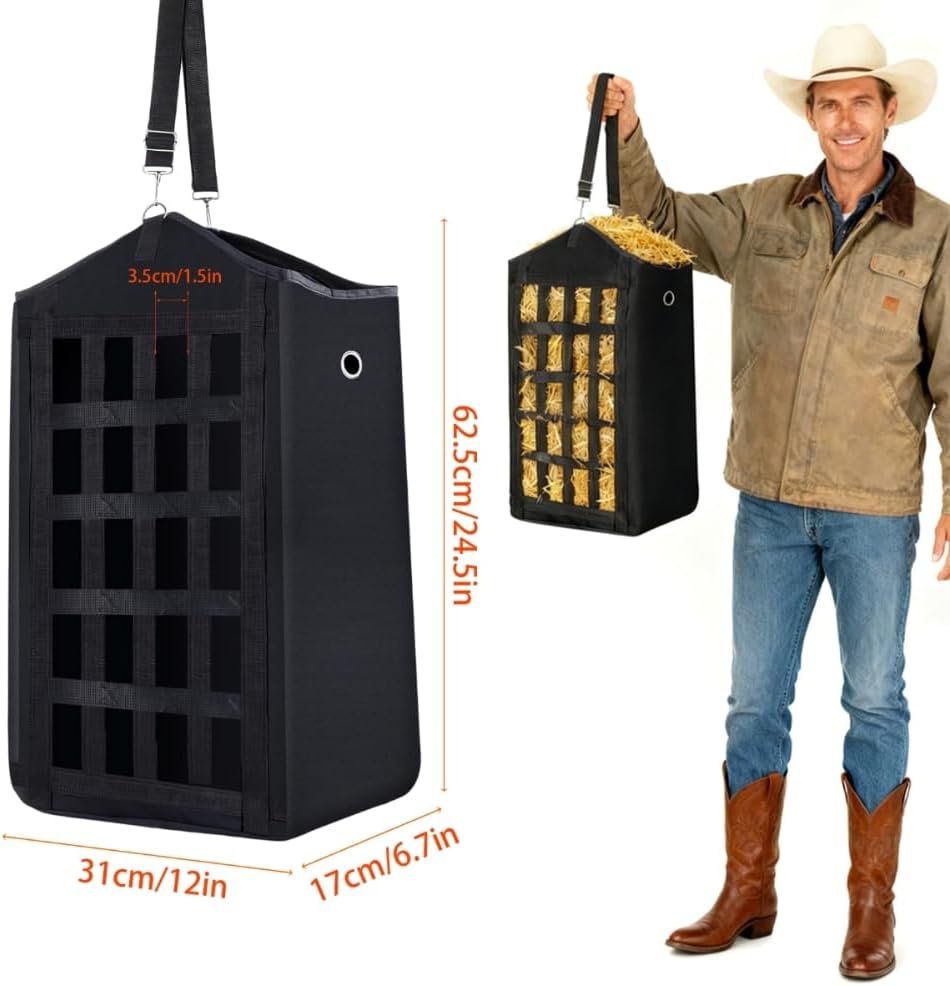 Eforcase 3PCS Hay Bags for Horses, Slow Feed Hay Bags for Goats,Sheep, Donkey, Premium Oxford Hang Feed Bag with Front Nets Design, Easy to Fill, Adjustable,Horse Feeding Supplies