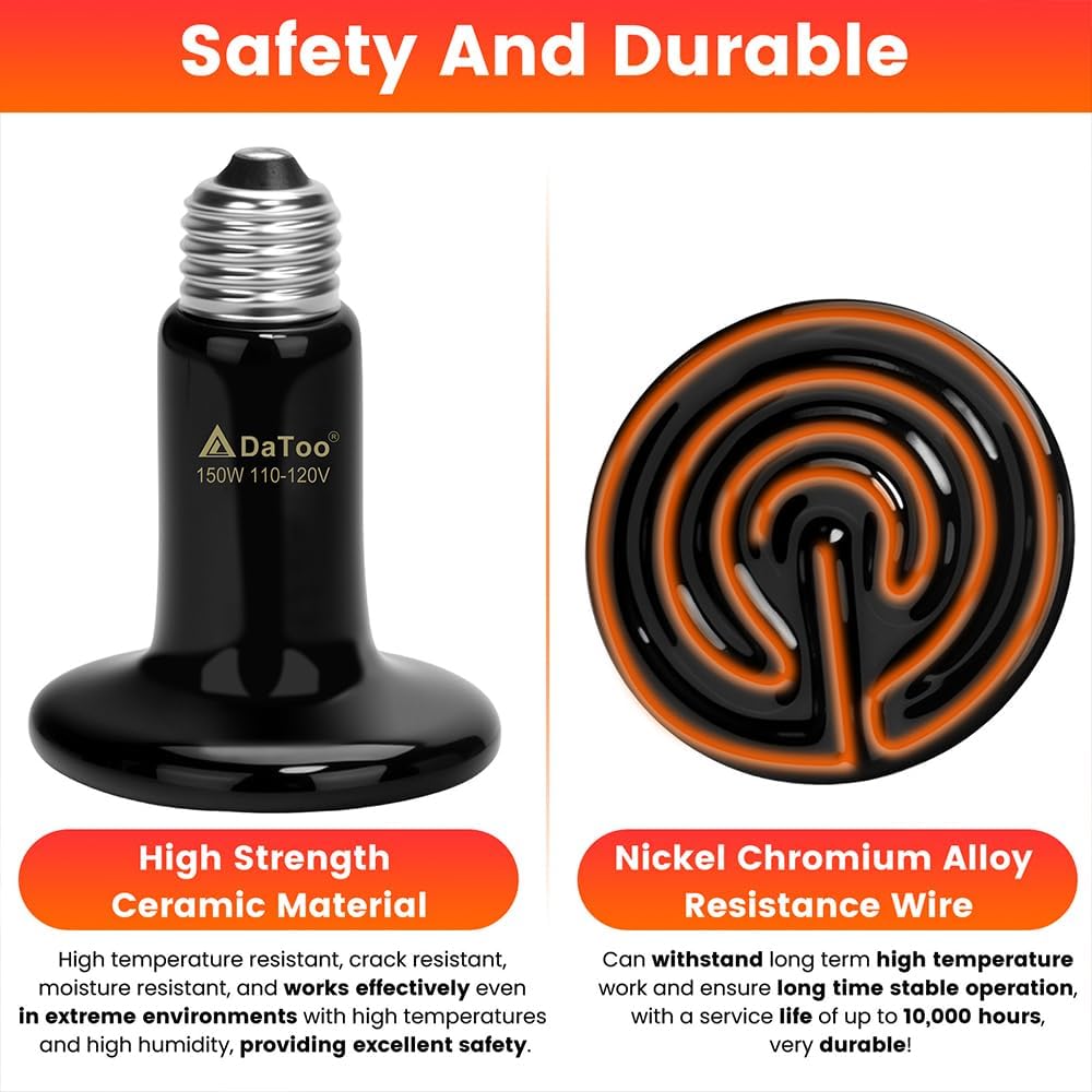 Ceramic Reptile Heat Lamp 150W Ceramic Heat Emitter E26 No Light Night Heat Bulb for Reptile Terrarium Tank Lizards Snakes Hedgehogs Turtles Cats Dogs Chicken（2 Pack）