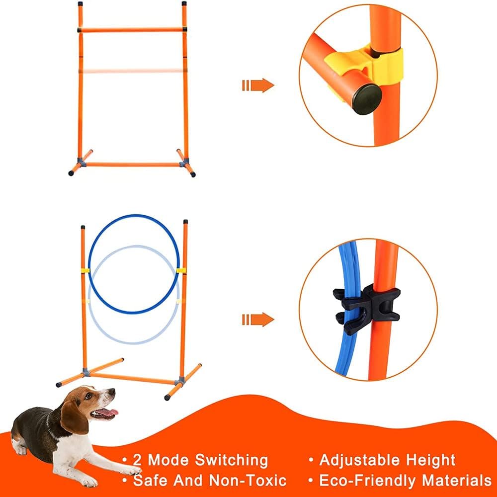 Agility Training Set for Dogs - Affordable Training Kit Dog Jump Training Obstacle Course Starter Kit Pet Outdoor Games with Tunnel, Dog Flying Disc, Weave Poles, Jump Ring, Carrying Bag