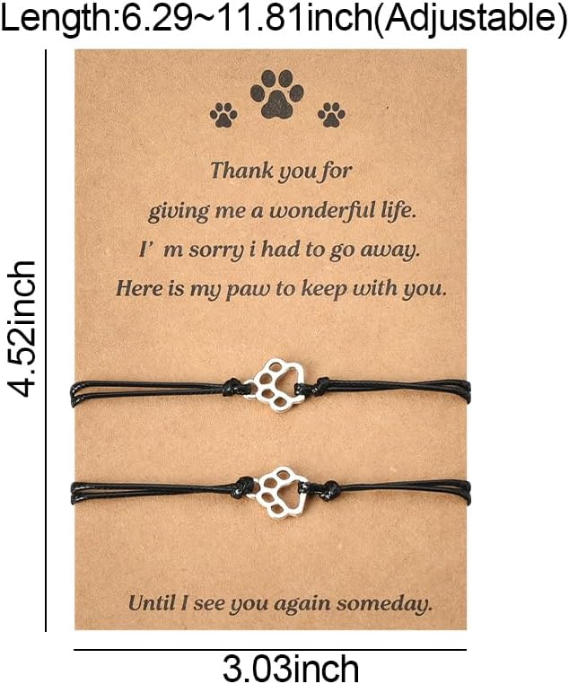 Memorial Bracelet for Pet Loss - Sympathy Paw Print Friendship Bracelets for 2 - Remembrance Gifts for Cat & Dog Lovers