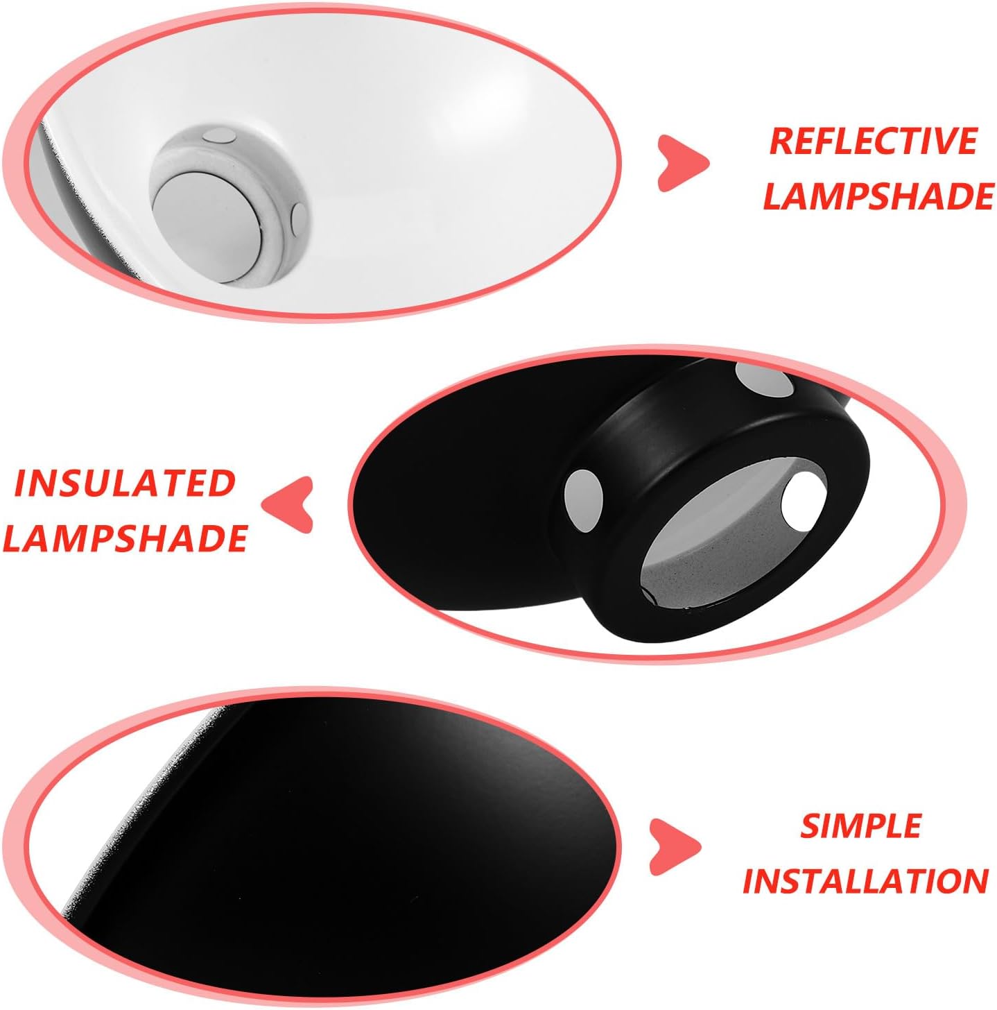 Reptile Lampshade Heat Lamp Protector Insulation Reflector 8.5-Inch Black Exterior White Interior for Reptile Box Heating Habitat Lighting