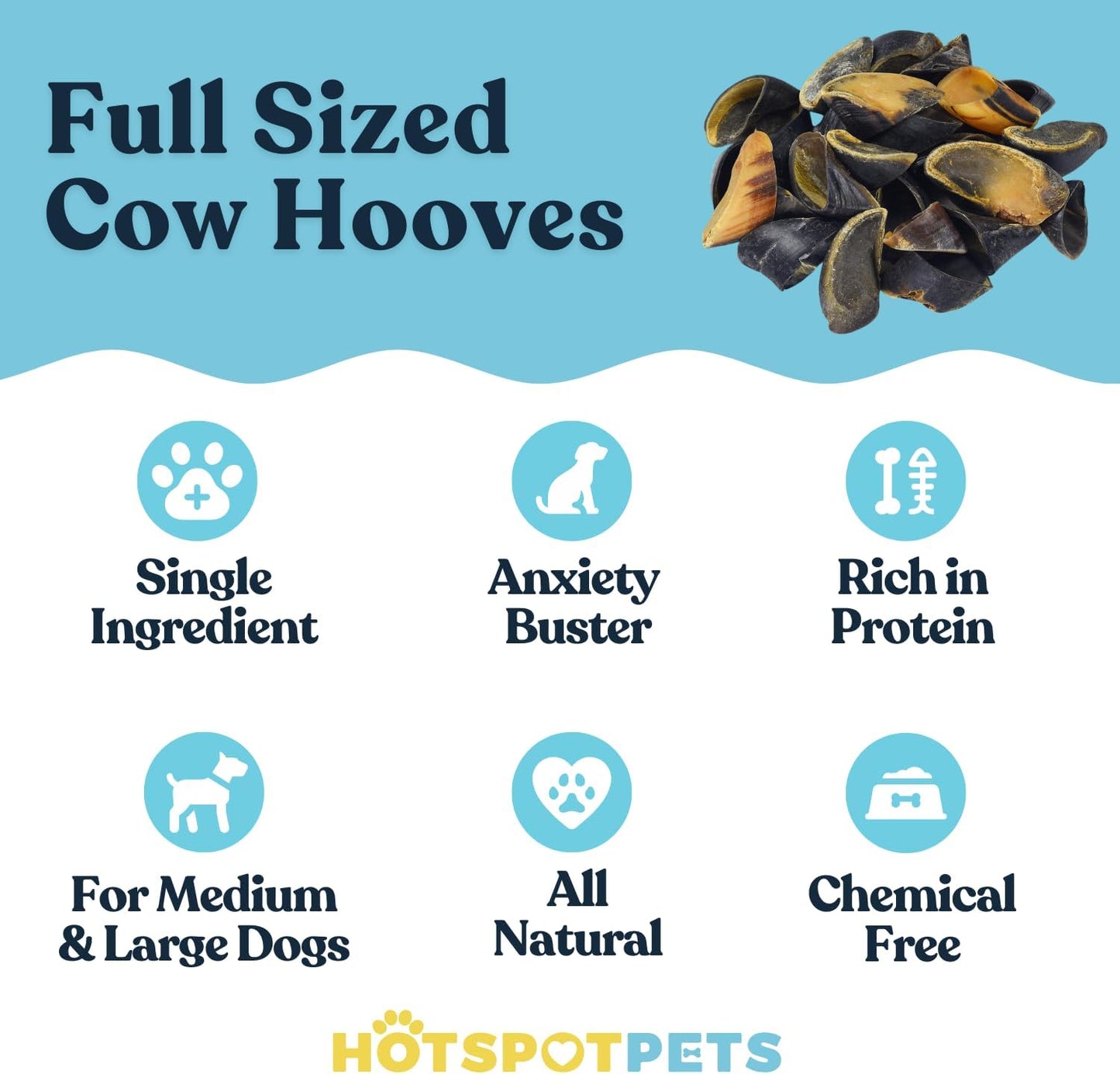 Full-Size Cow Hooves for Dogs (25 Pack) | All-Natural Long Lasting Dog Chews | Made from Grass Fed Cattle | Tasty Treat for Oral Hygiene | Fantastic Alternative for Rawhide and Bully Sticks