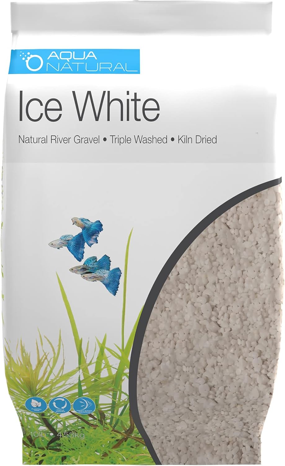 Aqua Natural Ice White 10lb Gravel Substrate for aquascaping, Aquariums, vivariums and terrariums 4-6mm, White