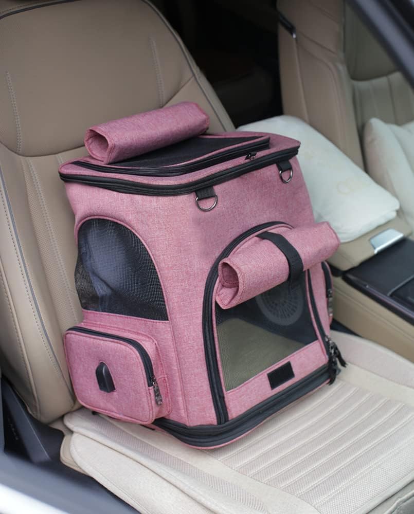 Falytemow Pet Carrier Backpack with Wheel and Fan for Small Dogs and Cats Under 22lb Collapsible Breathable System Waterproof Cat Bag for Hiking Camping Travel