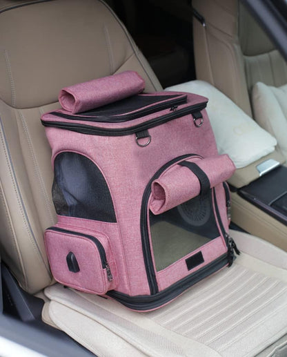 Falytemow Pet Carrier Backpack with Wheel and Fan for Small Dogs and Cats Under 22lb Collapsible Breathable System Waterproof Cat Bag for Hiking Camping Travel