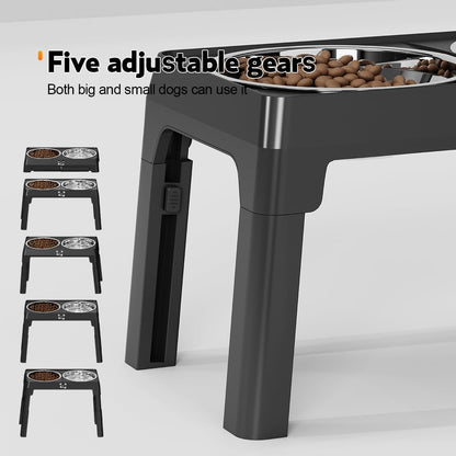 Elevated Dog Feeder with Adjustable Stand, 2 Stainless Steel Bowls, 1 Slow Feed Bowl for Medium Large Dogs, Non-Slip Feet