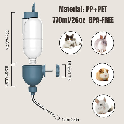 Pet Water Bottle for Cage Crate 26oz Non-Drip Water Dispenser for Small Animal Rabbit Bunny Guinea Pig Chinchilla Ferret Squirrel Hedgehog (Blue, 26oz)